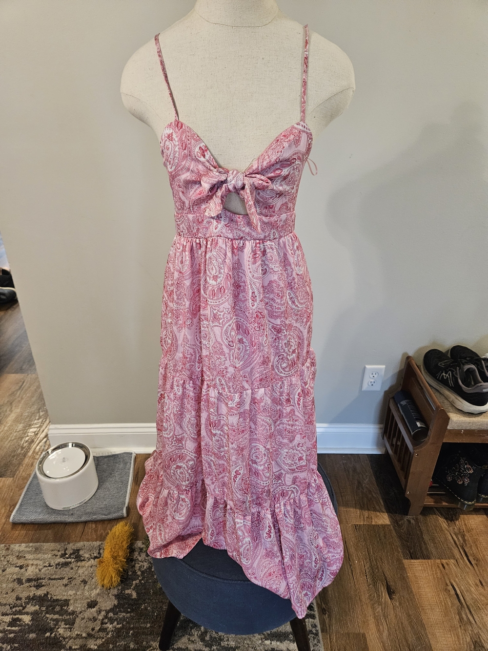 NSR Pink Paisley Tie-Front Maxi Dress Extra SMALL